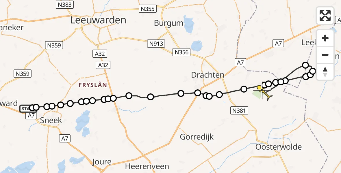 Routekaart van de vlucht: Lifeliner 4 naar Bakkeveen