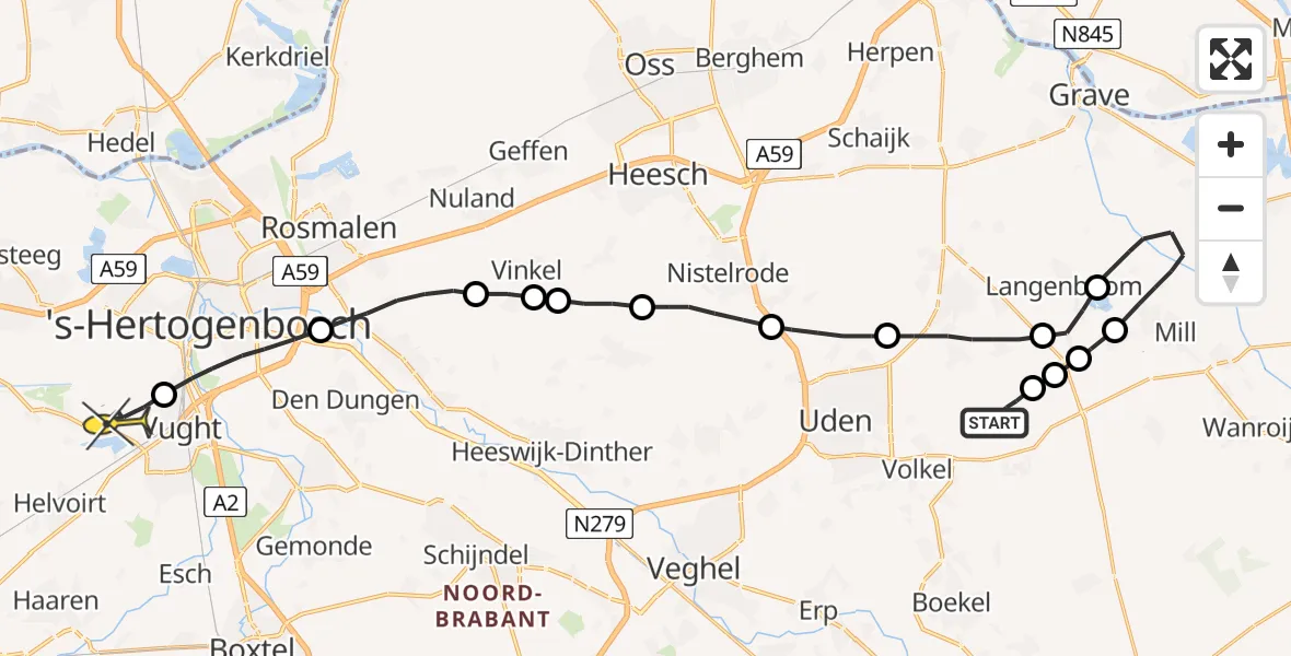 Routekaart van de vlucht: Lifeliner 3 naar Vught