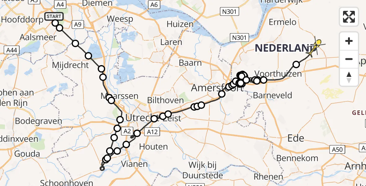 Routekaart van de vlucht: Politiehelikopter naar Ermelo