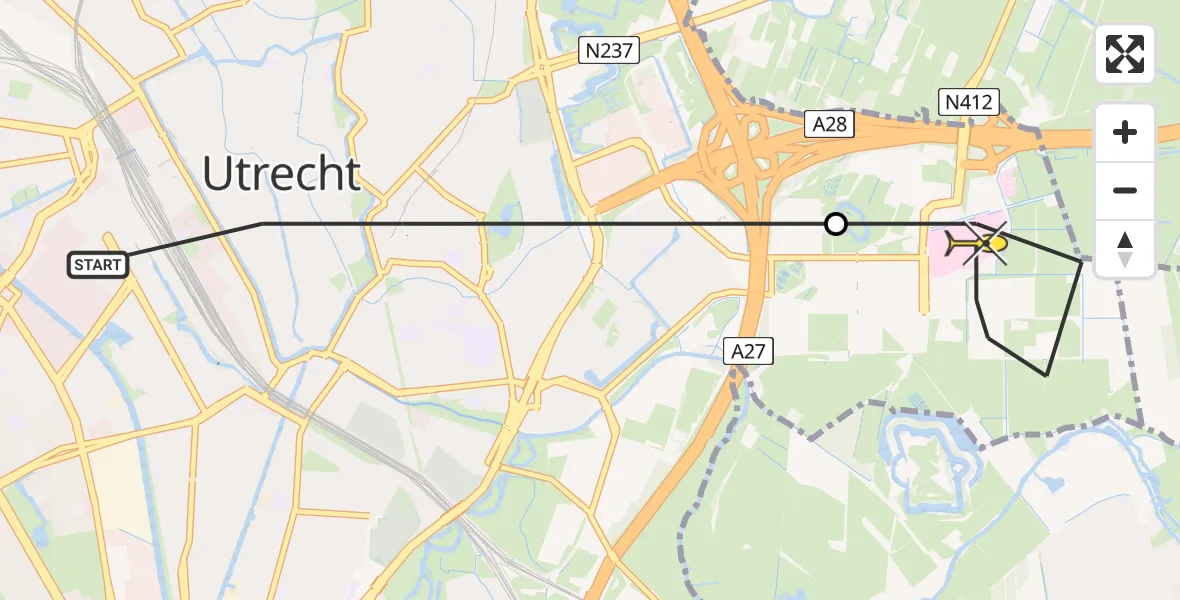 Routekaart van de vlucht: Lifeliner 1 naar Universitair Medisch Centrum Utrecht