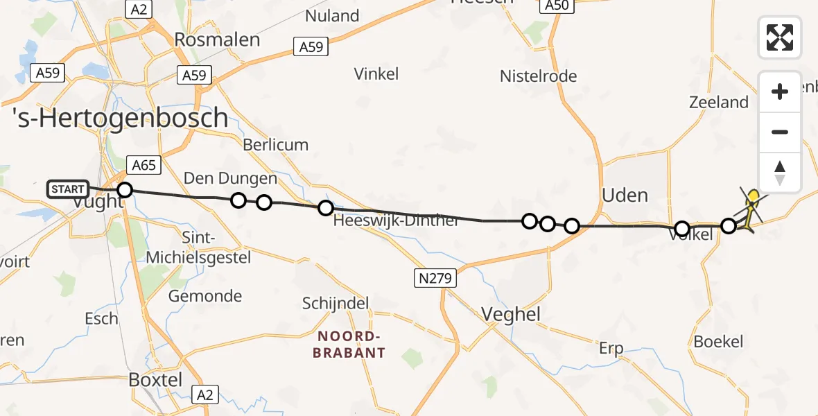 Routekaart van de vlucht: Lifeliner 3 naar Vliegbasis Volkel