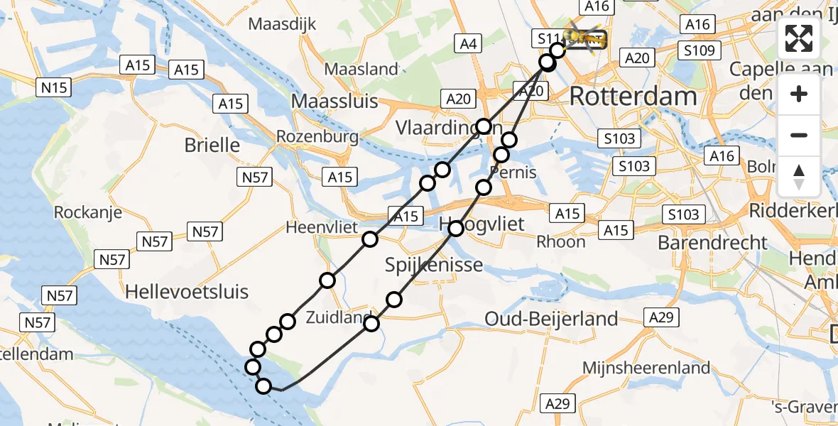 Vluchtroute Traumahelikopter Rotterdam The Hague Airport - Rotterdam The Hague Airport, 16 april 2023, 14:44