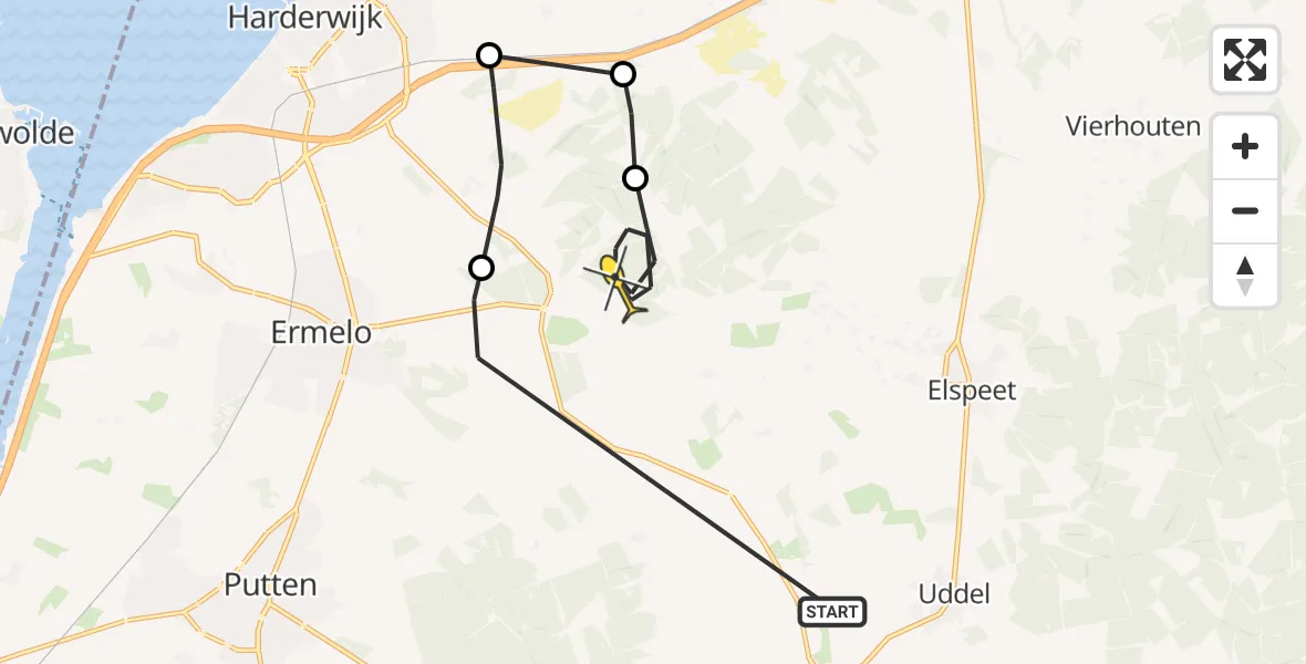 Routekaart van de vlucht: Politiehelikopter naar Ermelo