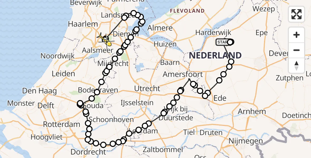 Routekaart van de vlucht: Politieheli naar Schiphol