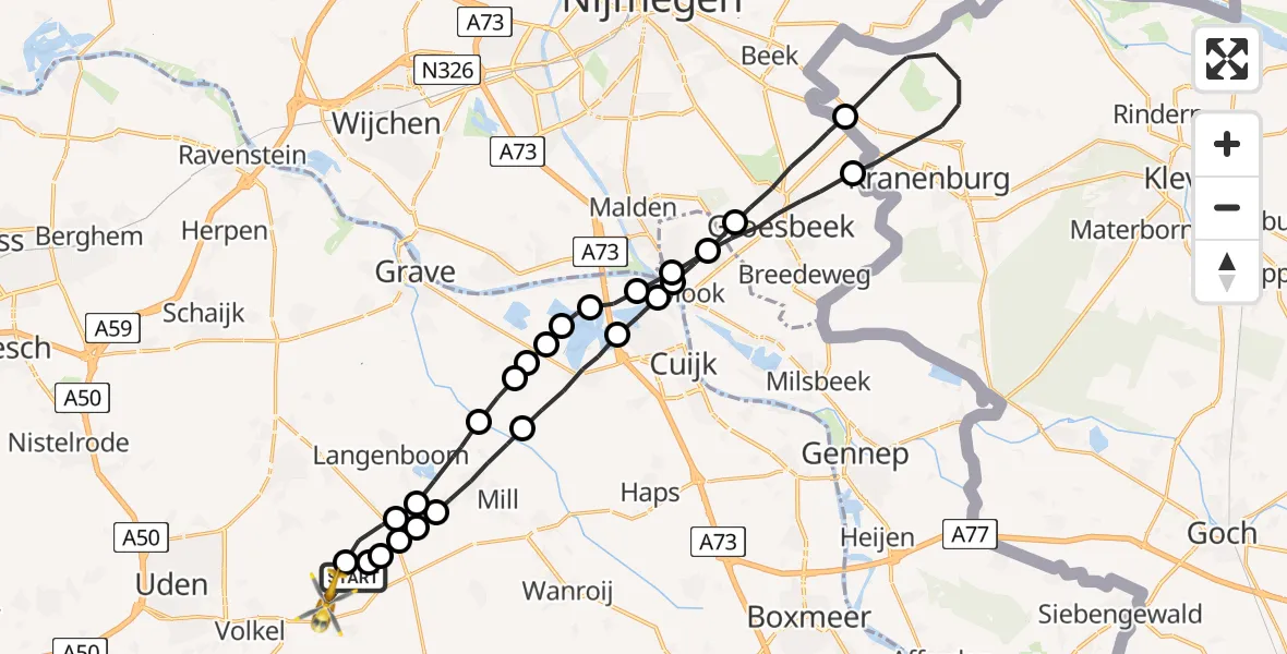 Vluchtroute Traumahelikopter Vliegbasis Volkel - Vliegbasis Volkel, 16 april 2023, 15:22
