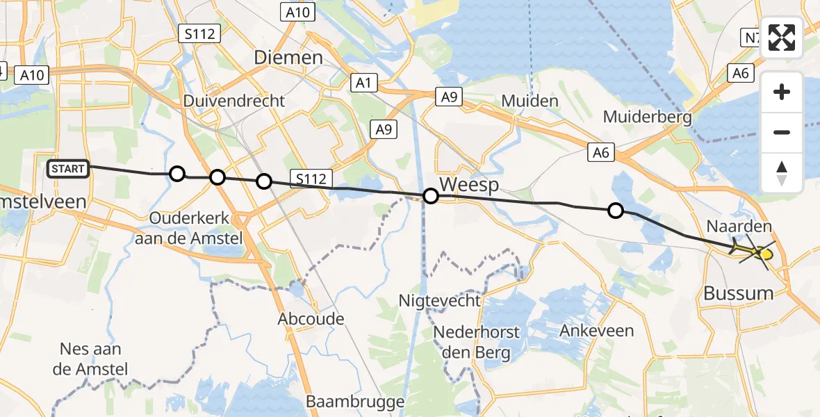 Routekaart van de vlucht: Politiehelikopter naar Naarden