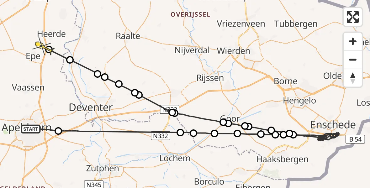 Routekaart van de vlucht: Politieheli naar Epe