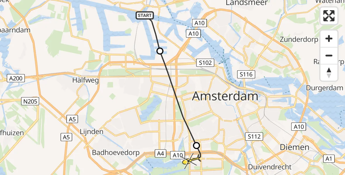 Routekaart van de vlucht: Lifeliner 1 naar VU Medisch Centrum Amsterdam