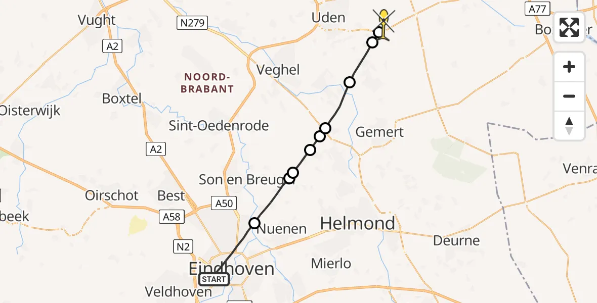 Routekaart van de vlucht: Lifeliner 3 naar Vliegbasis Volkel