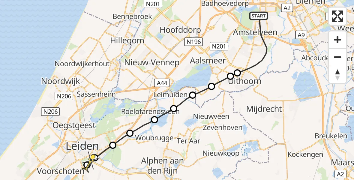 Routekaart van de vlucht: Lifeliner 1 naar Leiden