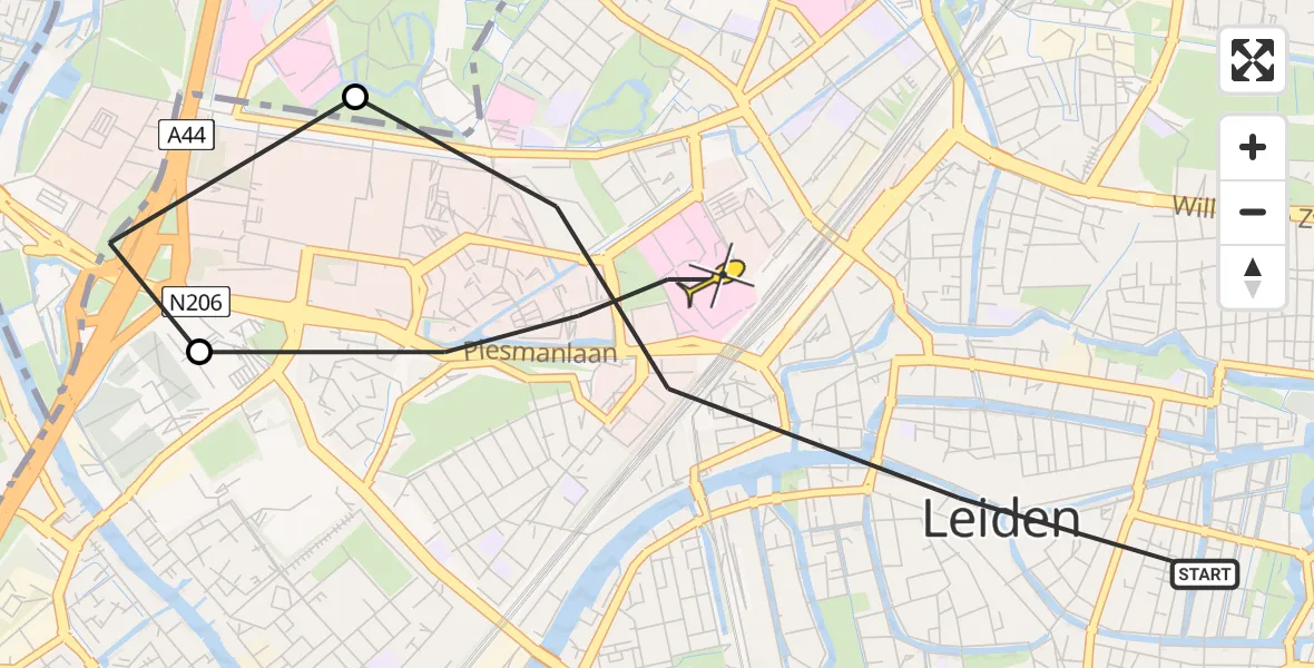 Routekaart van de vlucht: Lifeliner 1 naar Leiden