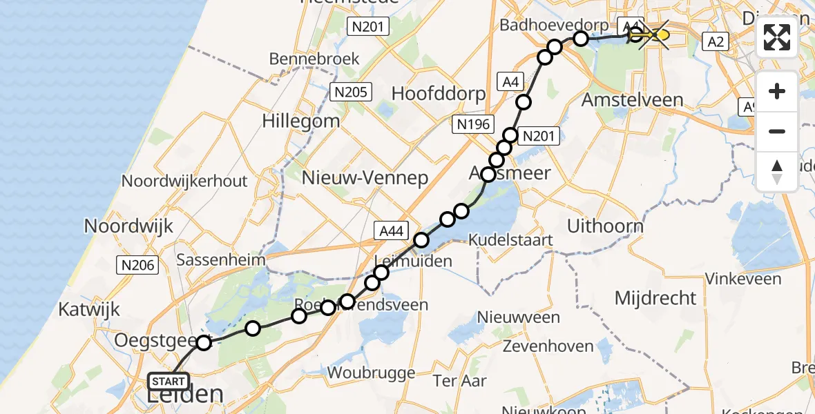 Routekaart van de vlucht: Lifeliner 1 naar VU Medisch Centrum Amsterdam