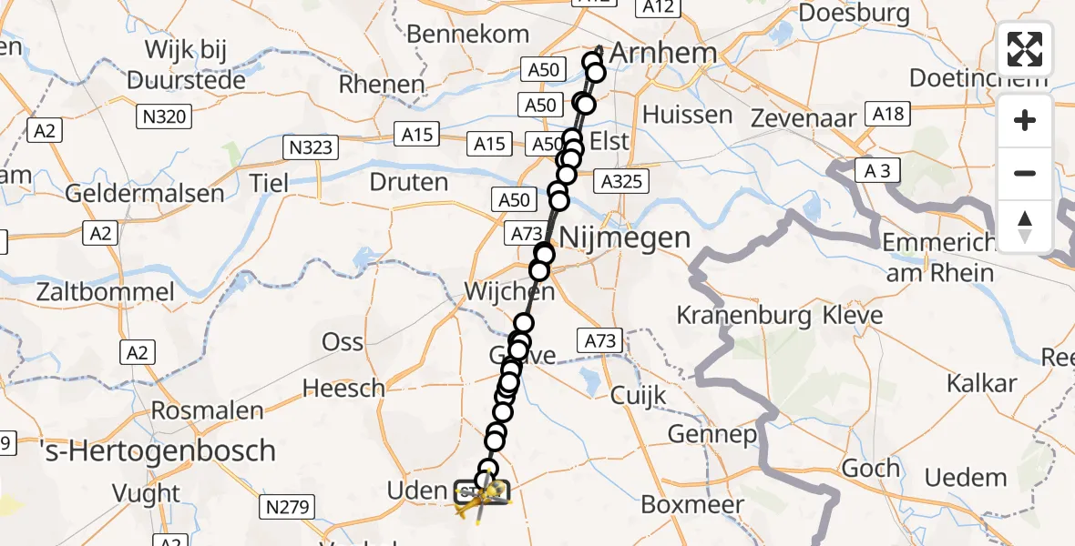 Vluchtroute Traumahelikopter Vliegbasis Volkel - Vliegbasis Volkel, 17 april 2023, 06:10