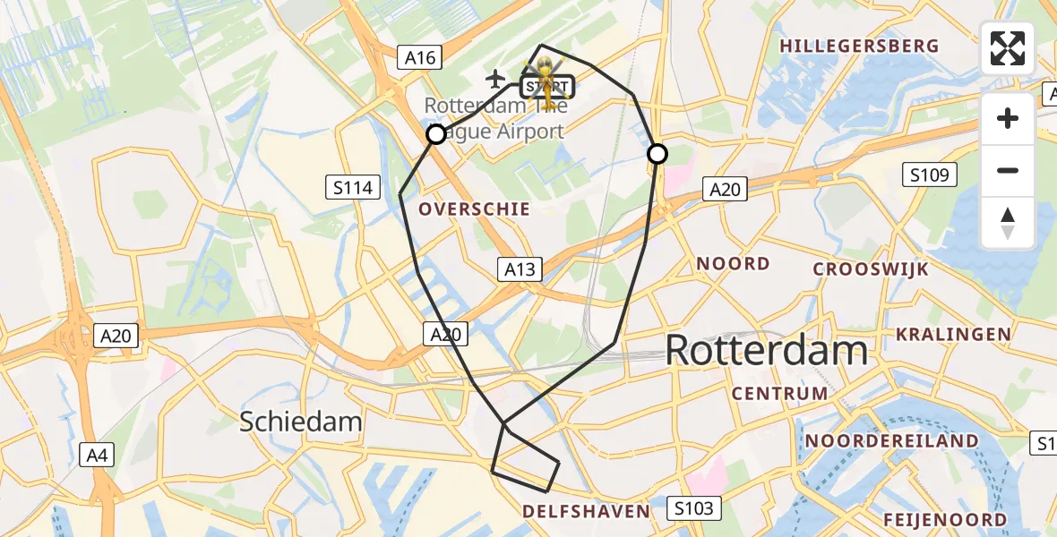 Vluchtroute Traumahelikopter Rotterdam The Hague Airport - Rotterdam The Hague Airport, 17 april 2023, 08:12