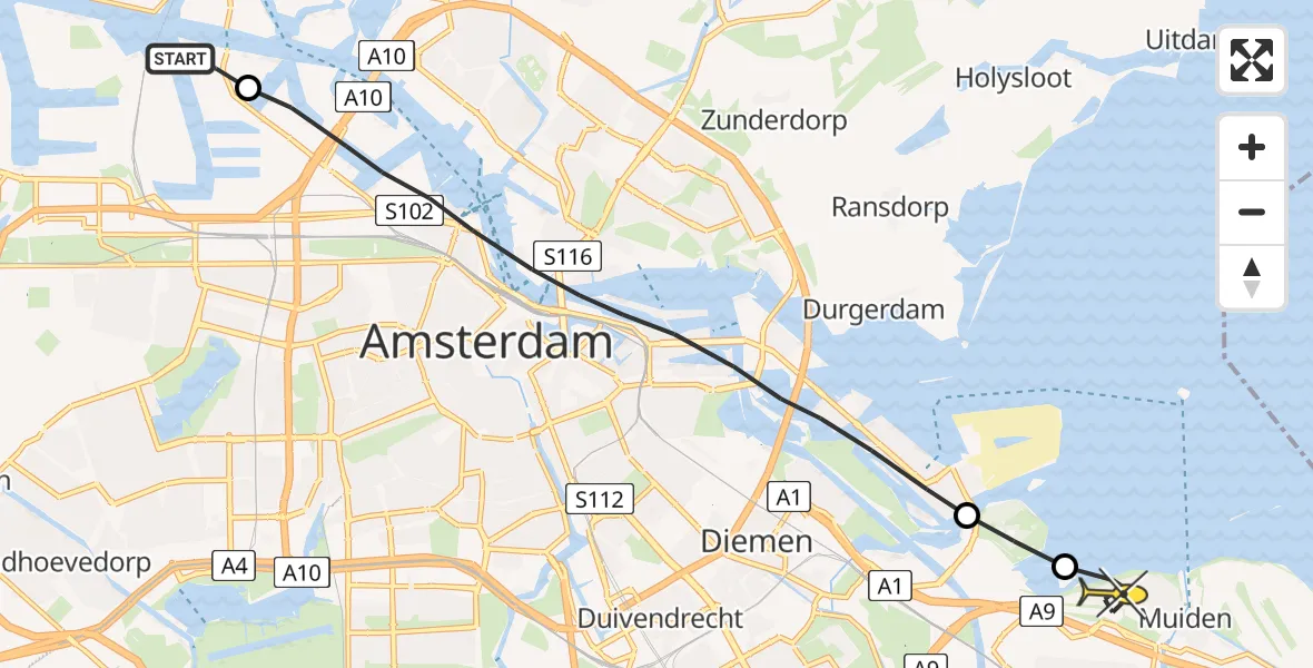 Routekaart van de vlucht: Lifeliner 1 naar Muiden