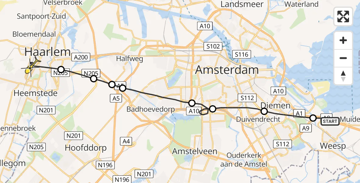 Routekaart van de vlucht: Lifeliner 1 naar Haarlem