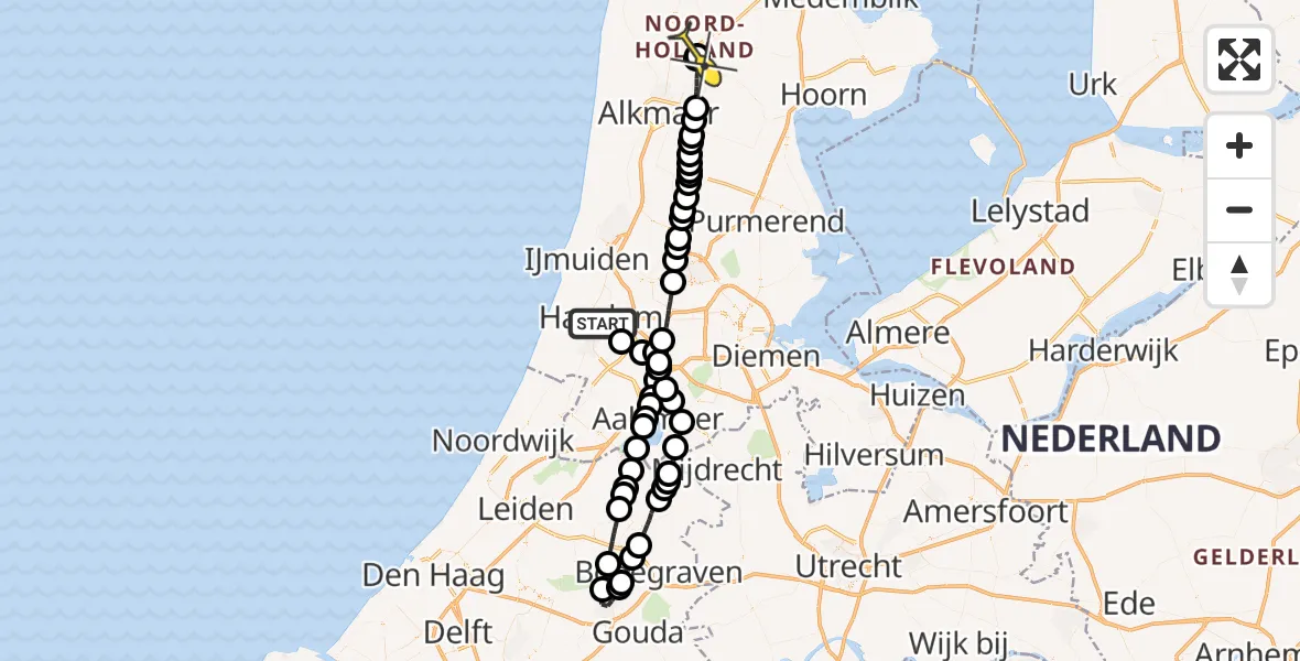 Routekaart van de vlucht: Lifeliner 1 naar Heerhugowaard