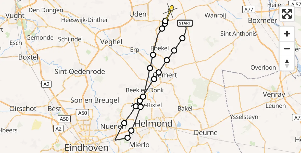 Routekaart van de vlucht: Politieheli naar Vliegbasis Volkel