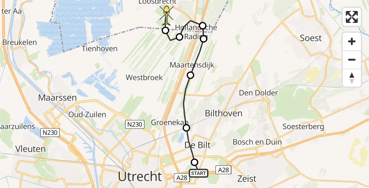 Routekaart van de vlucht: Lifeliner 2 naar Vliegveld Hilversum