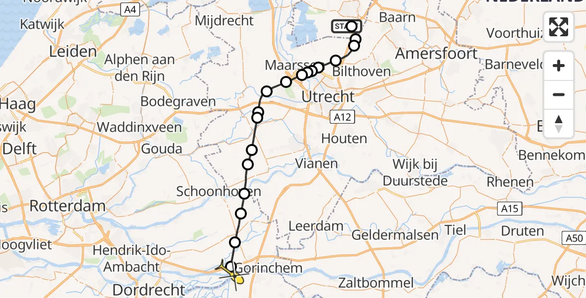 Routekaart van de vlucht: Lifeliner 2 naar Hardinxveld-Giessendam