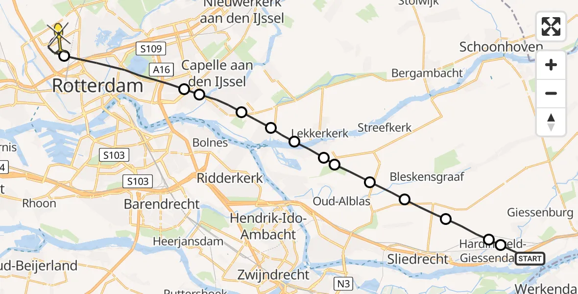 Routekaart van de vlucht: Lifeliner 2 naar Rotterdam The Hague Airport