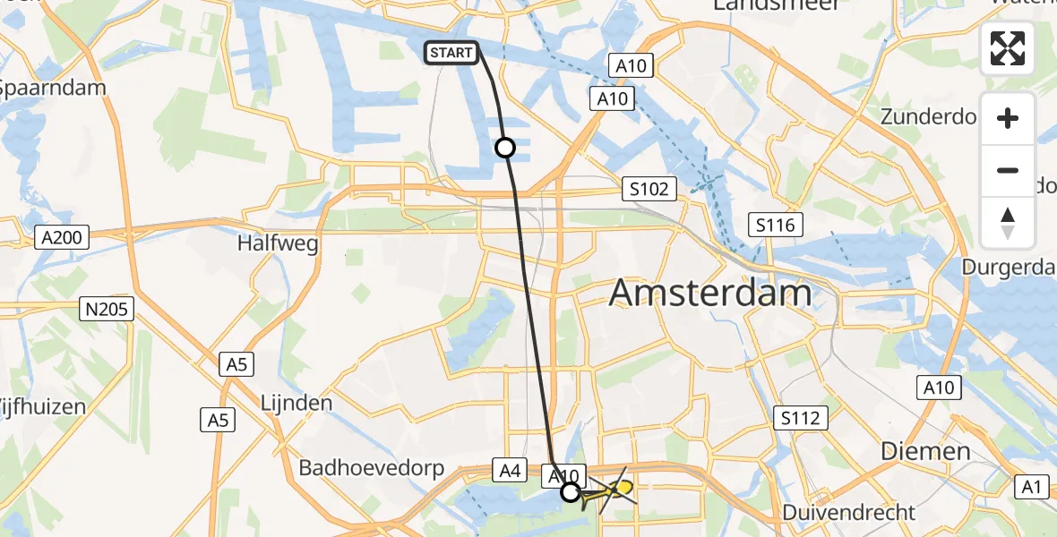 Routekaart van de vlucht: Lifeliner 1 naar VU Medisch Centrum Amsterdam