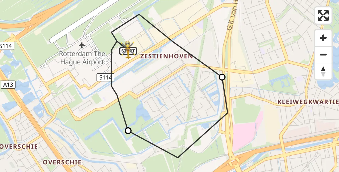 Vluchtroute Traumahelikopter Rotterdam The Hague Airport - Rotterdam The Hague Airport, 17 april 2023, 15:22