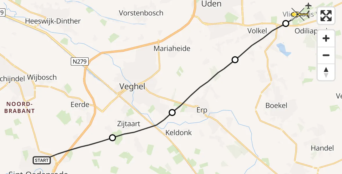 Routekaart van de vlucht: Lifeliner 3 naar Vliegbasis Volkel