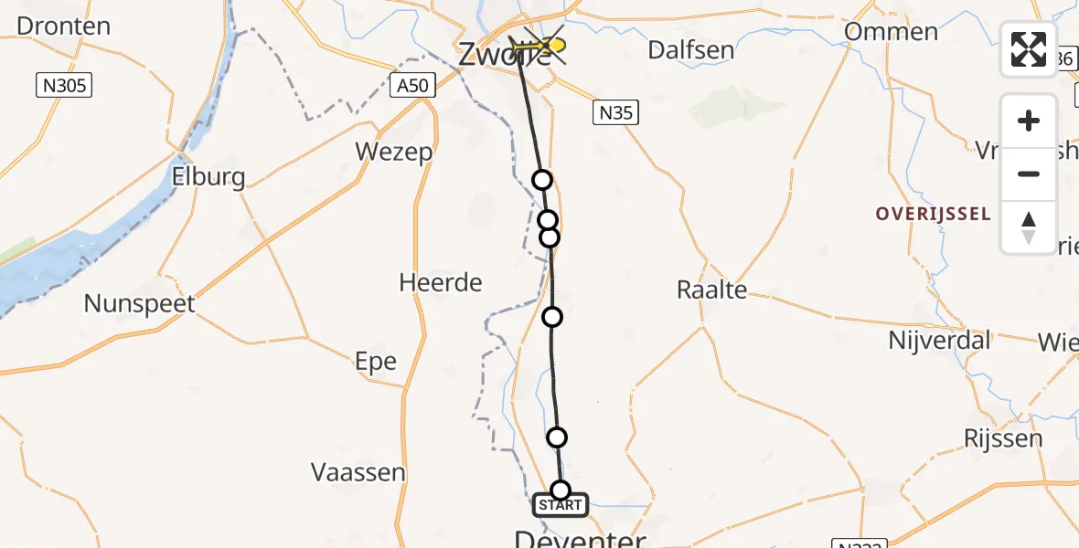 Routekaart van de vlucht: Lifeliner 3 naar Zwolle