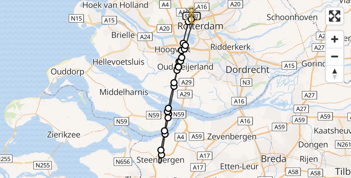 Vluchtroute Traumahelikopter Rotterdam The Hague Airport - Rotterdam The Hague Airport, 17 april 2023, 17:28