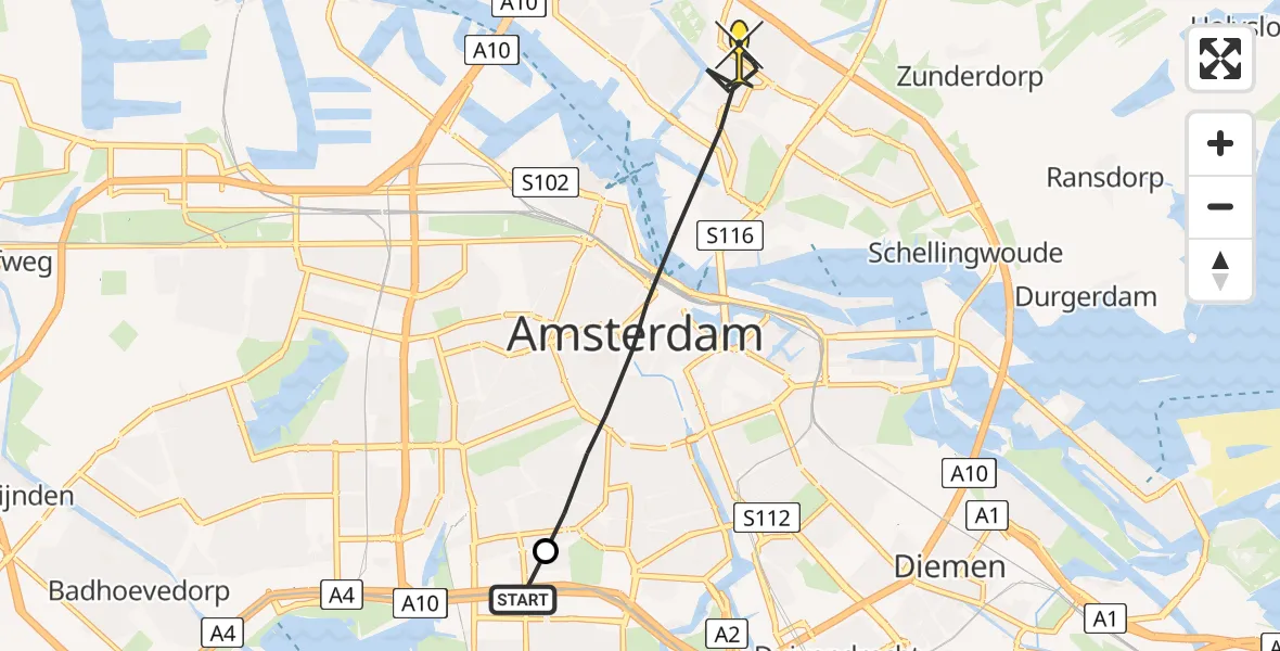 Routekaart van de vlucht: Lifeliner 1 naar Amsterdam