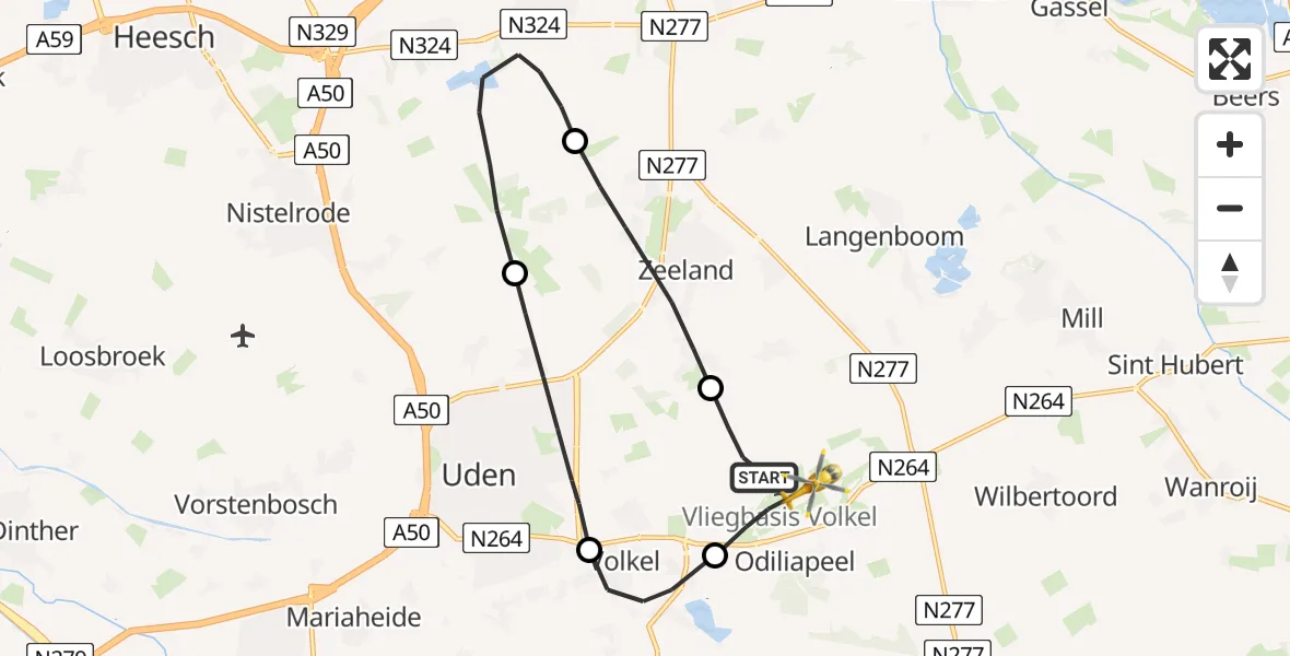 Vluchtroute Traumahelikopter Vliegbasis Volkel - Vliegbasis Volkel, 17 april 2023, 18:02
