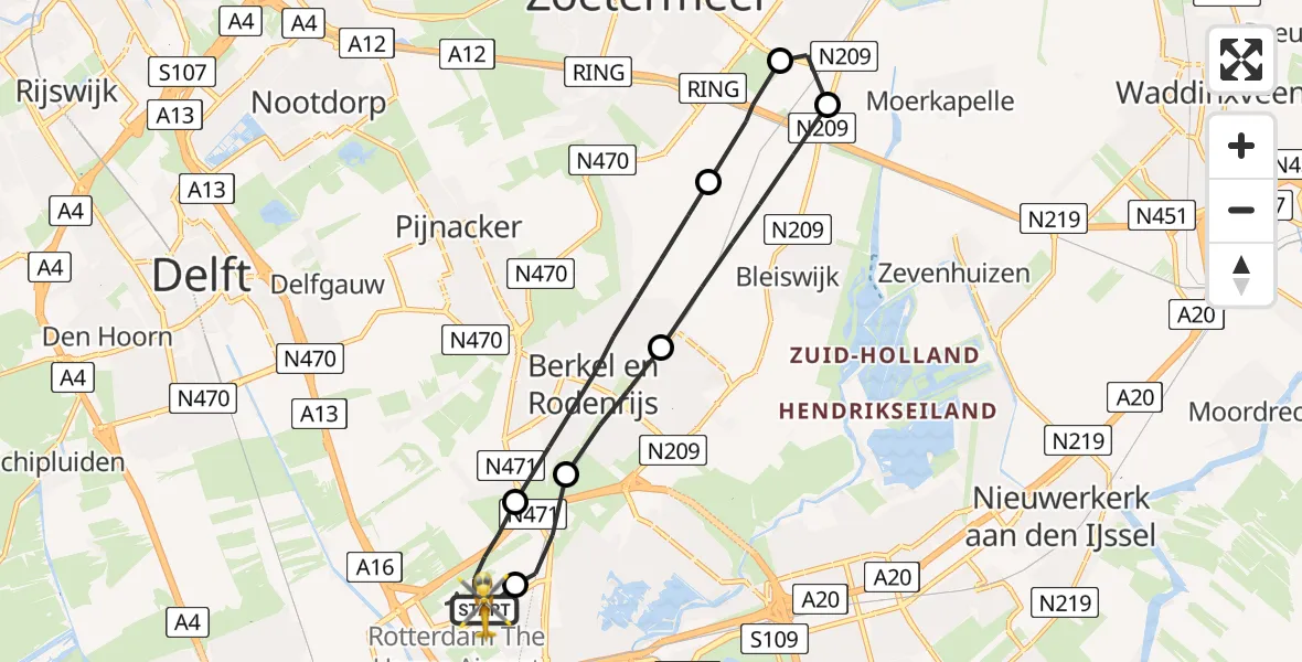 Vluchtroute Traumahelikopter Rotterdam The Hague Airport - Rotterdam The Hague Airport, 17 april 2023, 18:04