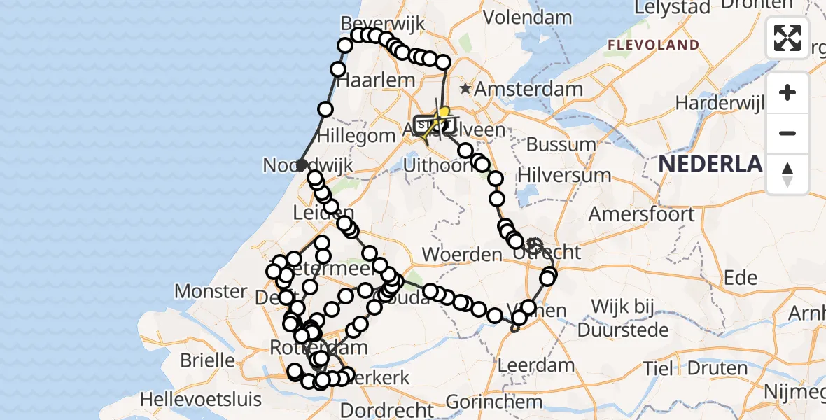 Vluchtroute Politiehelikopter van Schiphol naar Schiphol