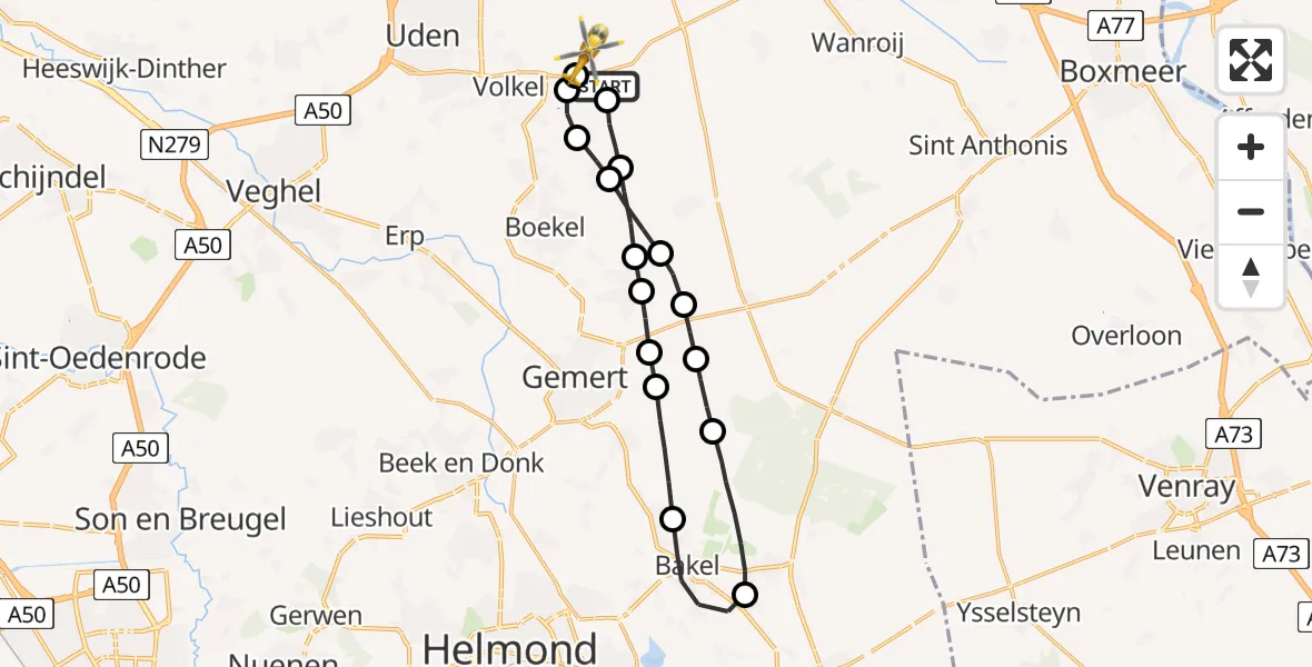 Vluchtroute Traumahelikopter Vliegbasis Volkel - Vliegbasis Volkel, 17 april 2023, 18:33