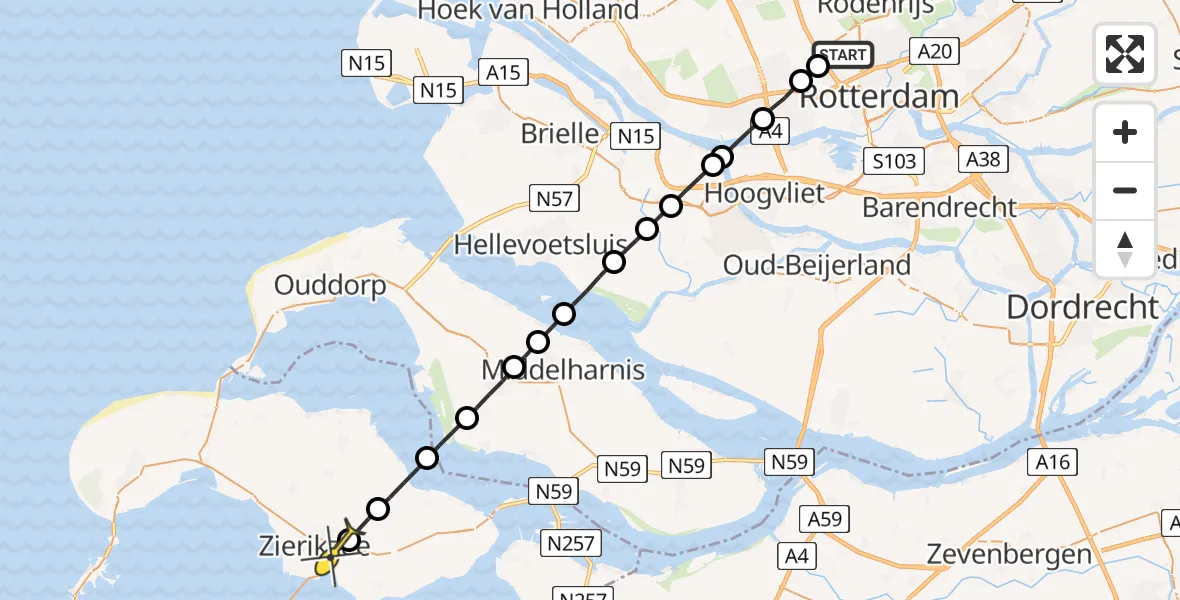 Routekaart van de vlucht: Lifeliner 2 naar Zierikzee