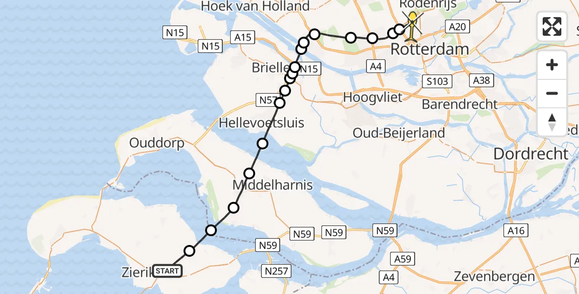 Routekaart van de vlucht: Lifeliner 2 naar Rotterdam The Hague Airport