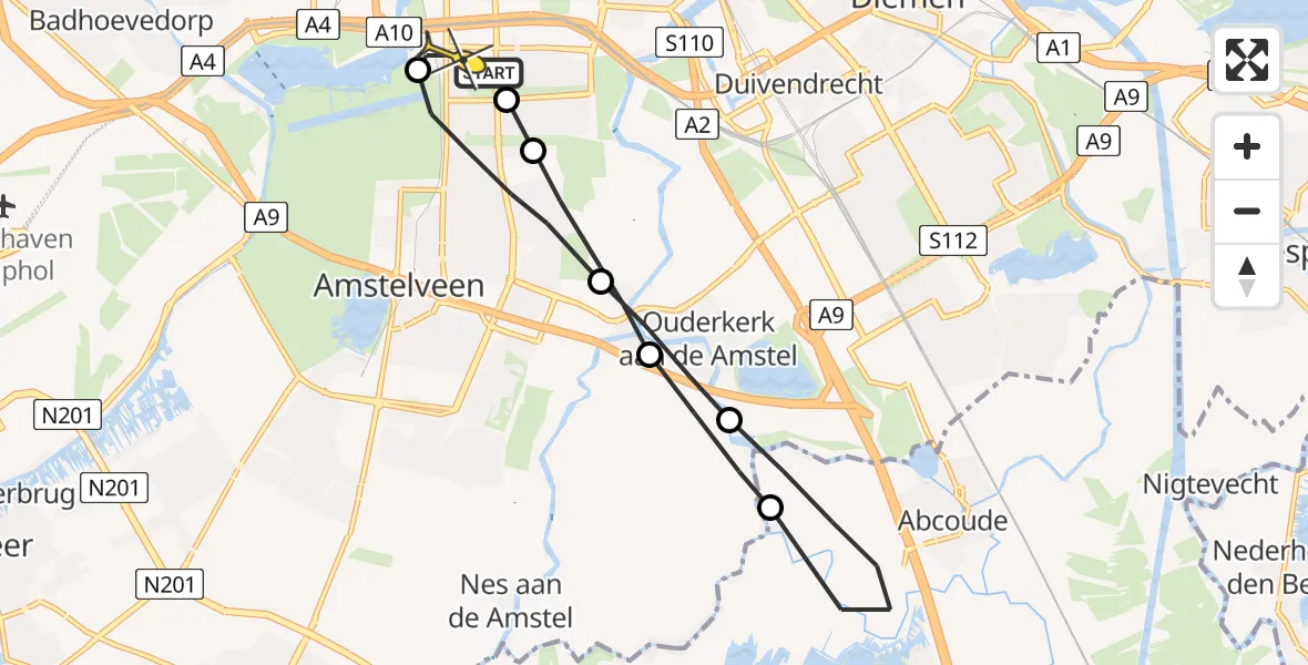 Routekaart van de vlucht: Lifeliner 1 naar VU Medisch Centrum Amsterdam