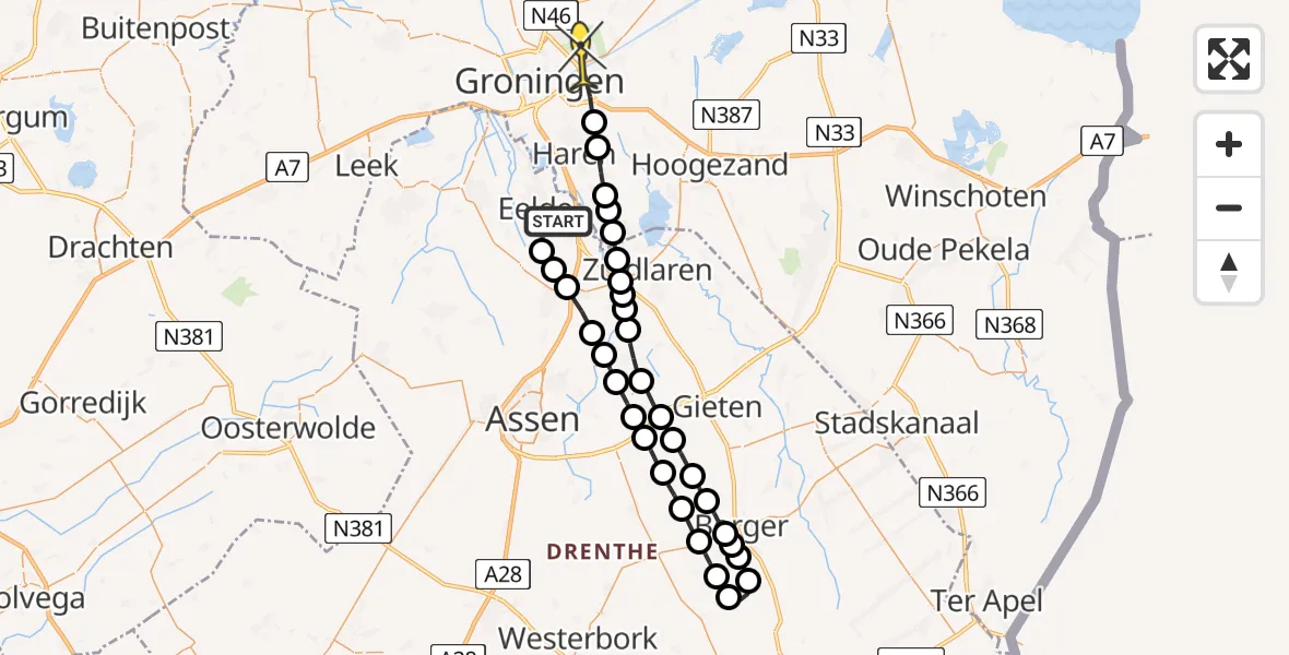 Routekaart van de vlucht: Lifeliner 4 naar Groningen