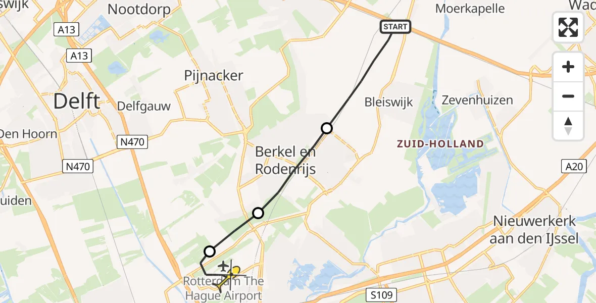 Routekaart van de vlucht: Lifeliner 2 naar Rotterdam The Hague Airport