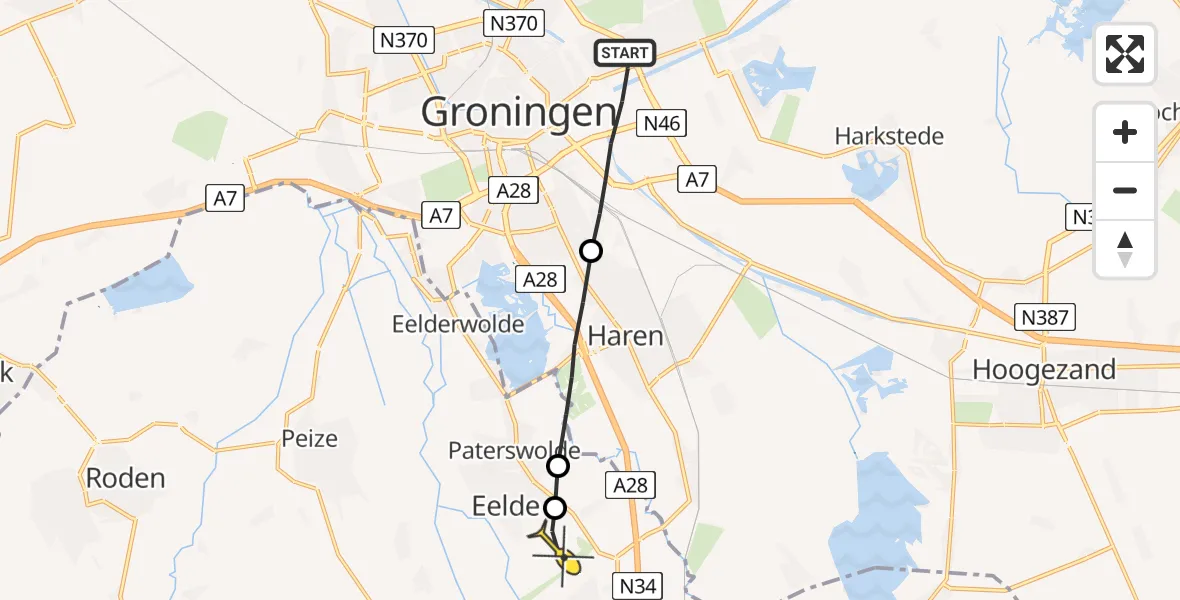 Routekaart van de vlucht: Lifeliner 4 naar Groningen Airport Eelde