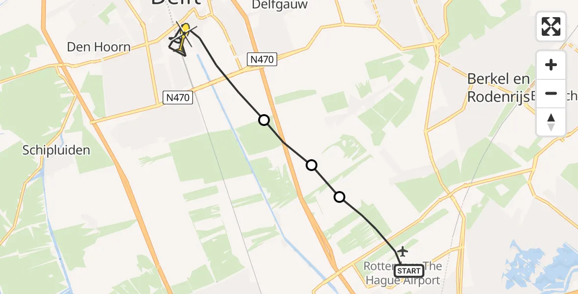 Routekaart van de vlucht: Lifeliner 2 naar Delft