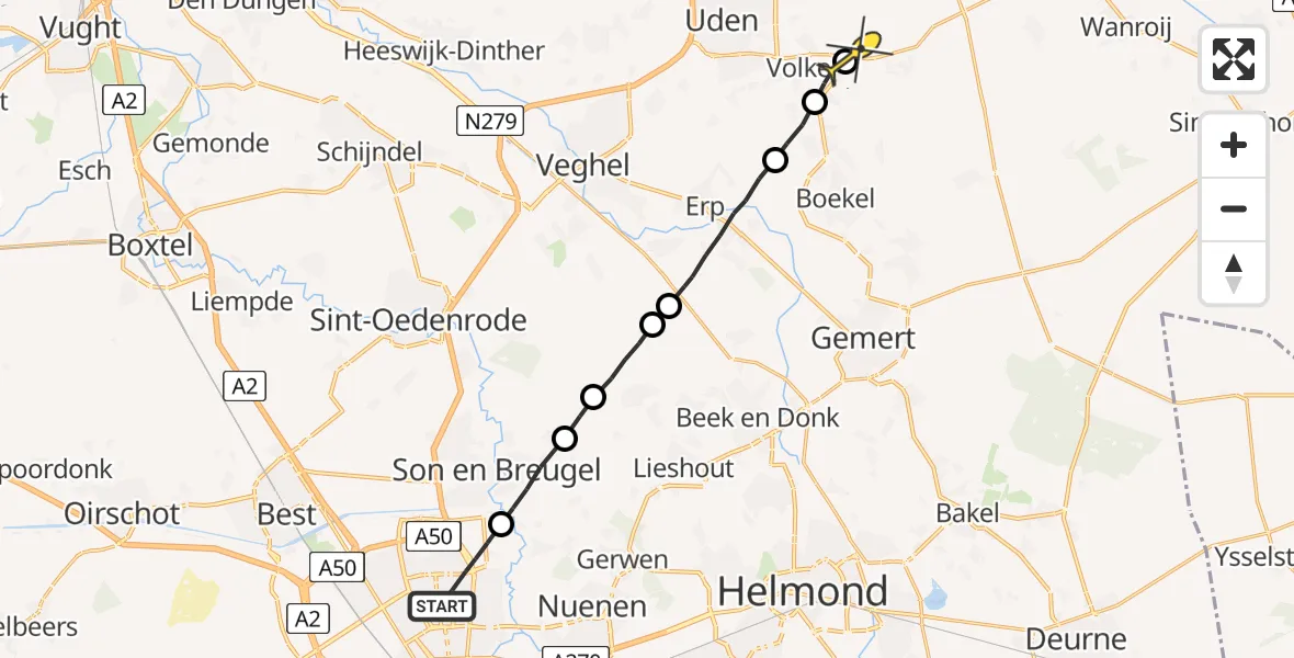 Routekaart van de vlucht: Lifeliner 3 naar Vliegbasis Volkel