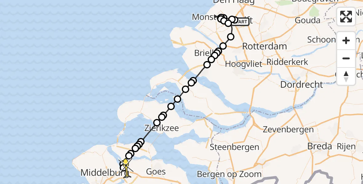 Routekaart van de vlucht: Lifeliner 2 naar Vliegveld Midden-Zeeland