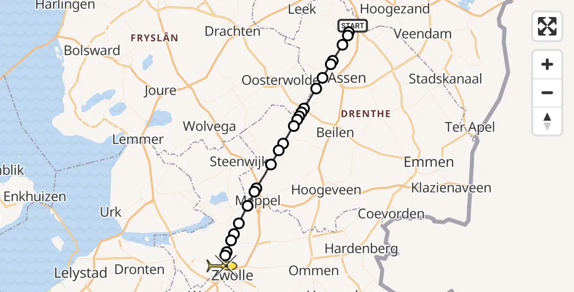 Routekaart van de vlucht: Lifeliner 4 naar Zwolle