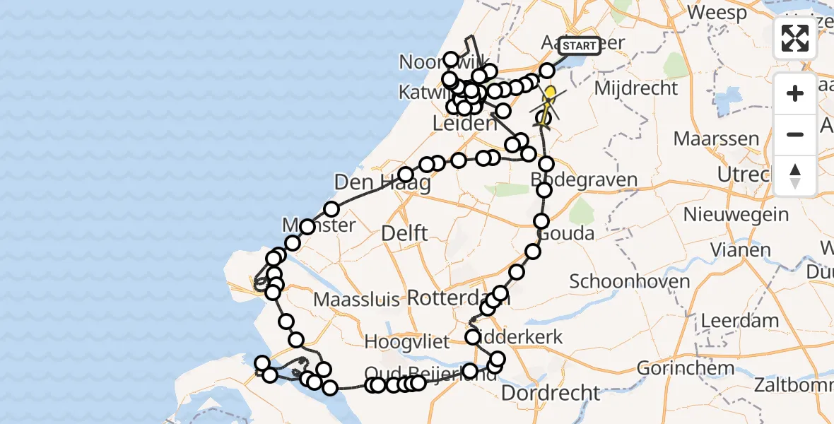 Routekaart van de vlucht: Politieheli naar Woubrugge