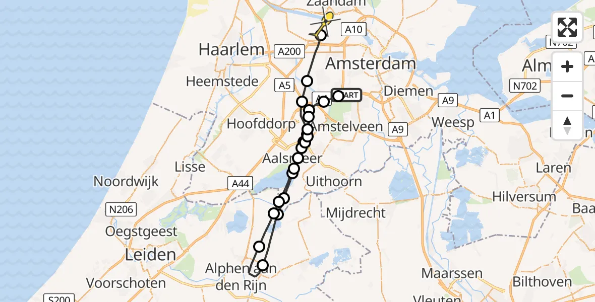 Routekaart van de vlucht: Lifeliner 1 naar Amsterdam Heliport