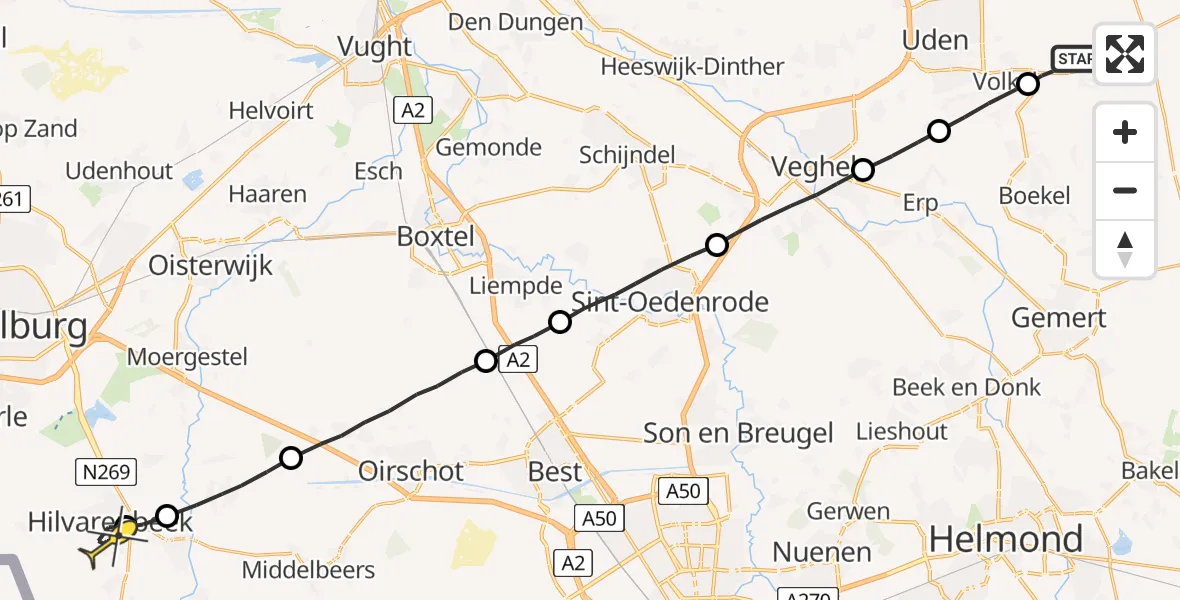 Routekaart van de vlucht: Lifeliner 3 naar Hilvarenbeek