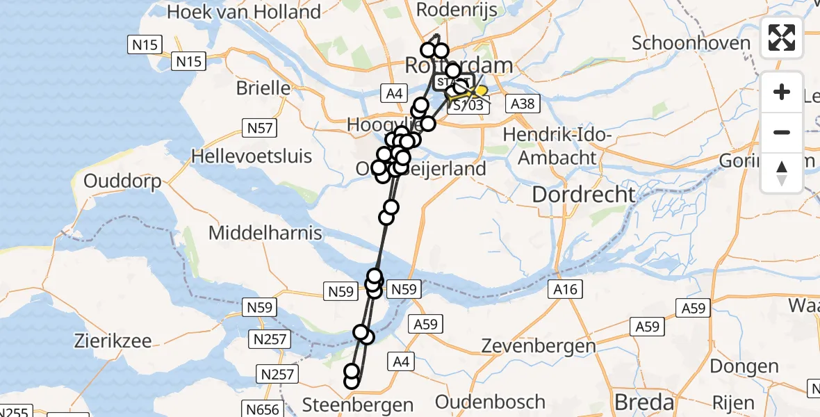 Routekaart van de vlucht: Lifeliner 2 naar Rotterdam