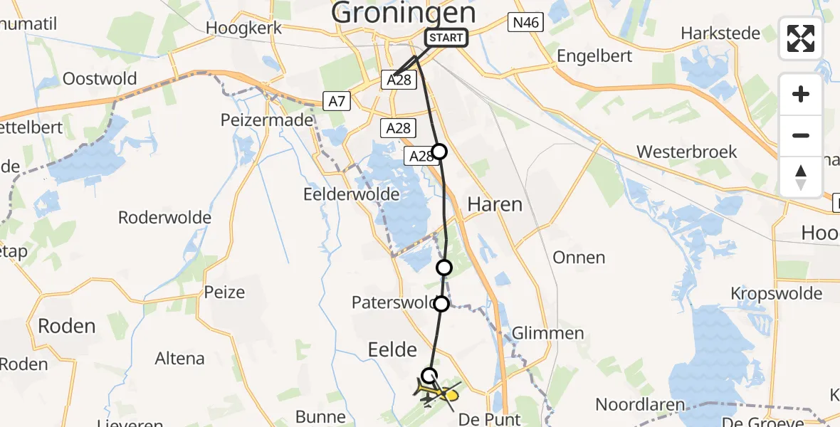 Routekaart van de vlucht: Lifeliner 4 naar Groningen Airport Eelde